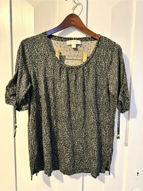 Michael Kors Black and Green Short Sleeve Printed Blouse